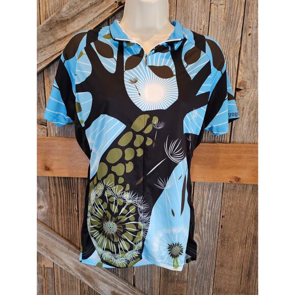 Primal women's cycling top 1/4 zip whimsical floral XXL 2X back pockets EUC - Picture 1 of 8